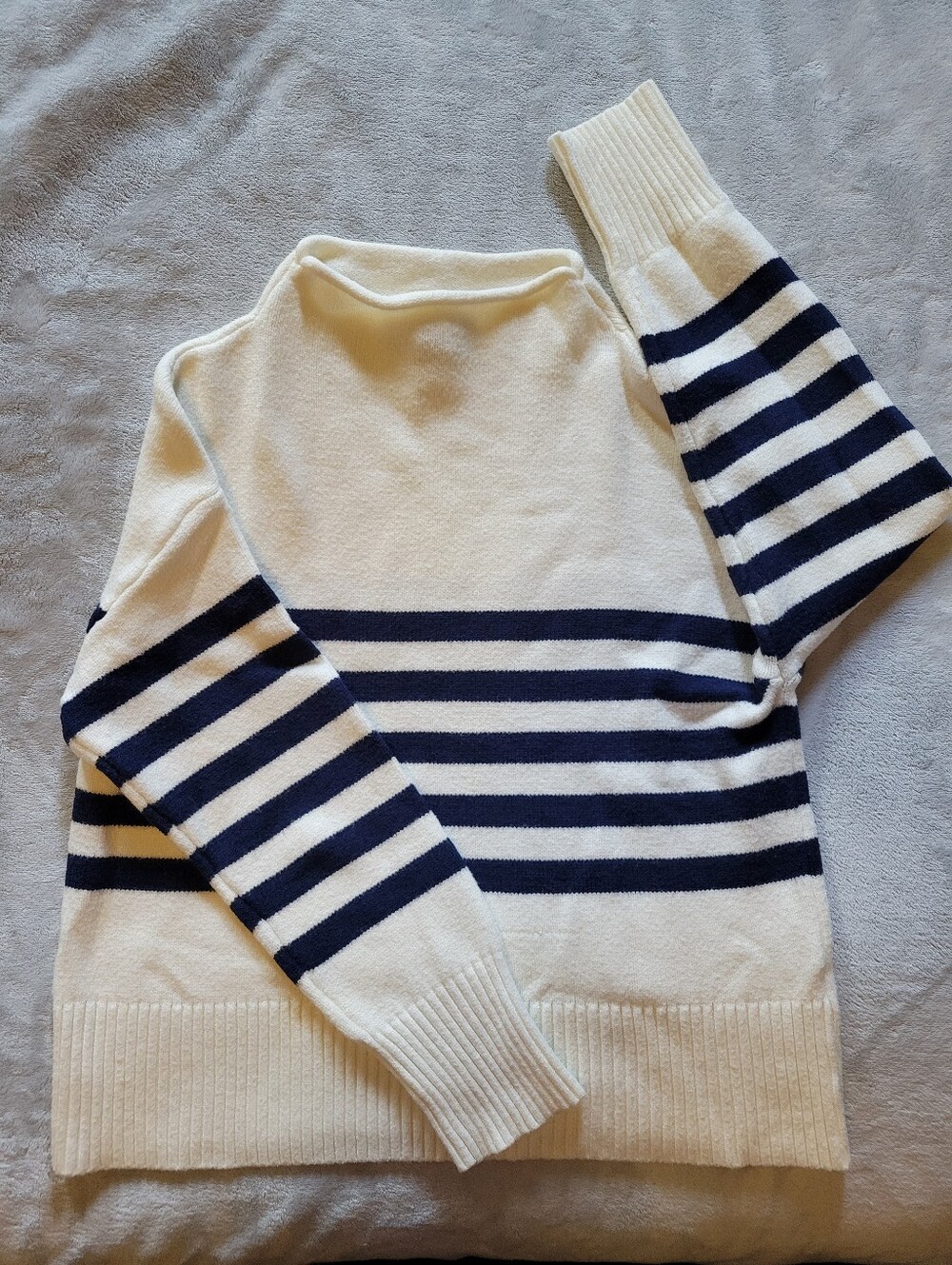 TRUTH | Cream and Navy Cropped Striped Women’s Sweater - Classic Breton Style